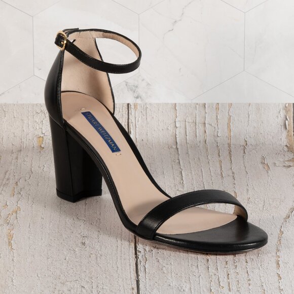 Stuart Weitzman Nearlynude Ankle Strap City Sandal Black Dress Nappa 8 M - Picture 7 of 15